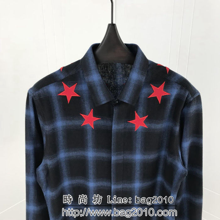 GVC紀梵希 18SS秋冬新款 五星刺繡圖案 格紋襯衫 情侶款 ydi1241
